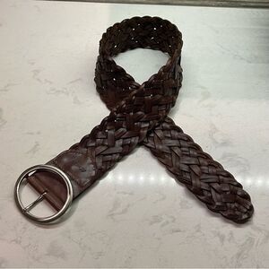 Vintage Boho Anne Klein 3” Wide Woven Braided Silver Round Buckle Leather Belt S